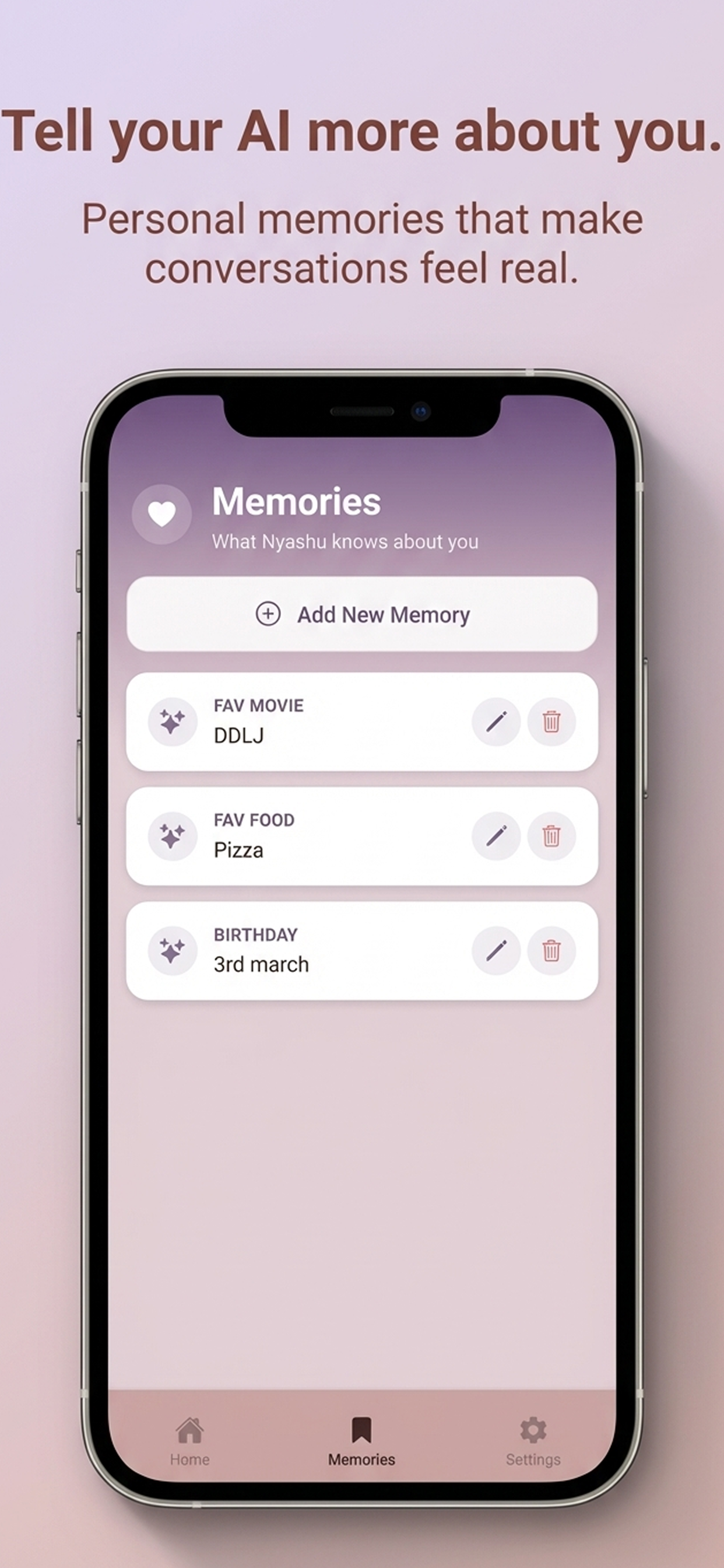 Nyashu App Screenshot - Memories